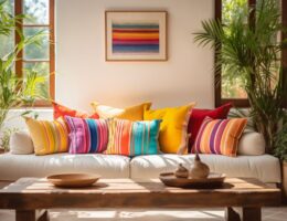 A room decorated with vivid colors and textures.